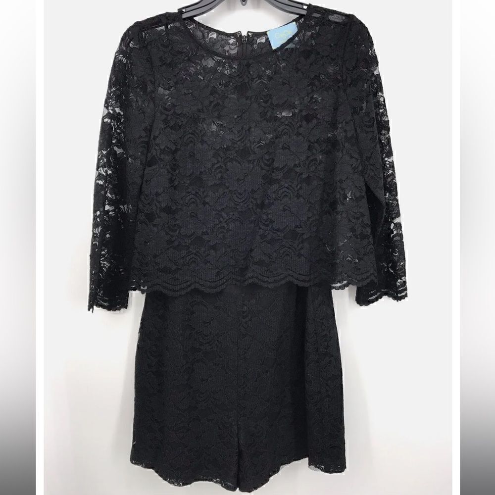 CeCe by Cynthia Steffe Long Sleeve Romper Black Lace